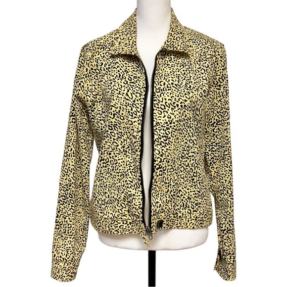 Volcom Denim Animal Print Full Zip Jacket Cheetah Sweater Collar Pockets Large - Picture 7 of 12